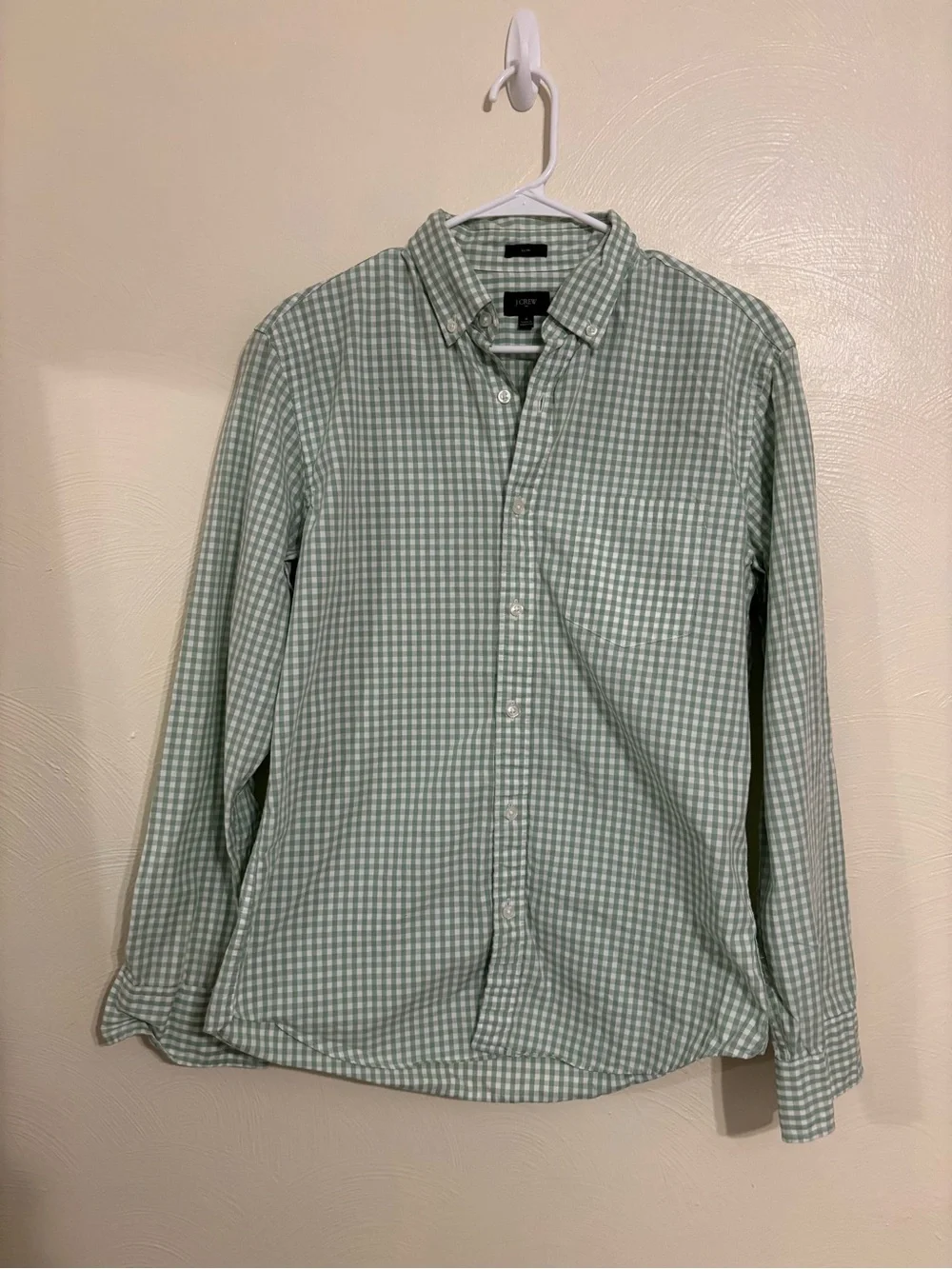 J.Crew Mens M Slim Fit Green Gingham Button Down Shirt 100% Cotton